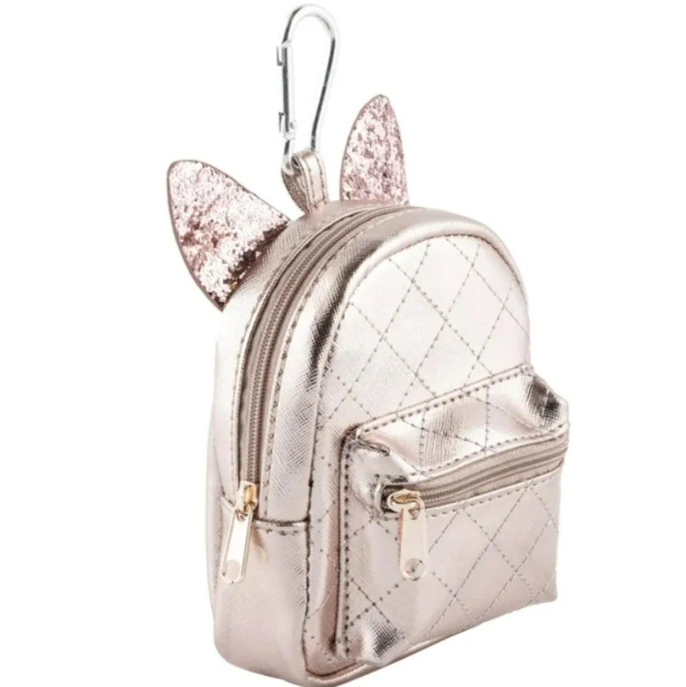 Kitty Cat Mini Backpack Carabiner Keychain Metallic Pink Bag Charm BNWT RETIRED